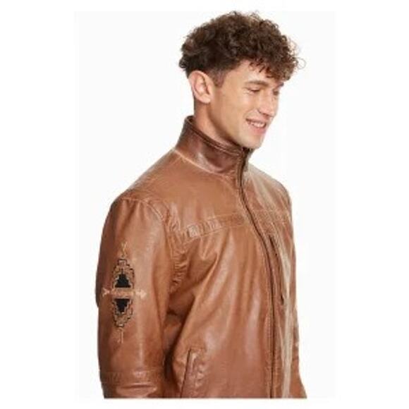 Desigual Chaq Alberto Full Zip Vegan Leather Jacket Long Sleeve Tan Size XXL NWT - Picture 2 of 11